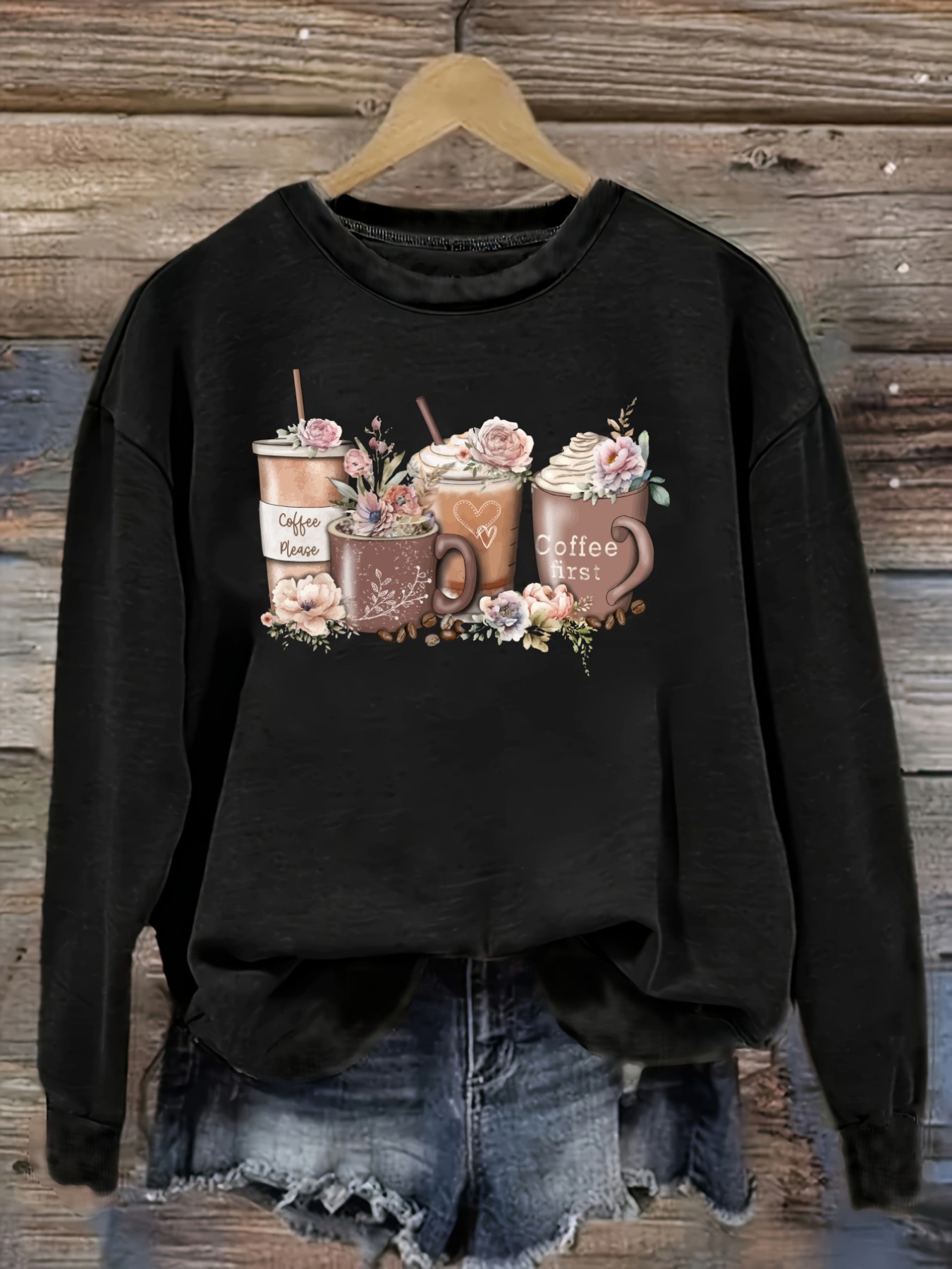 Coffee&Tea House Menu - Camiseta Casual de Manga Larga con